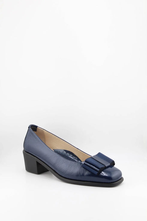 DFC Relax Block Heel Leather Loafers with Bow